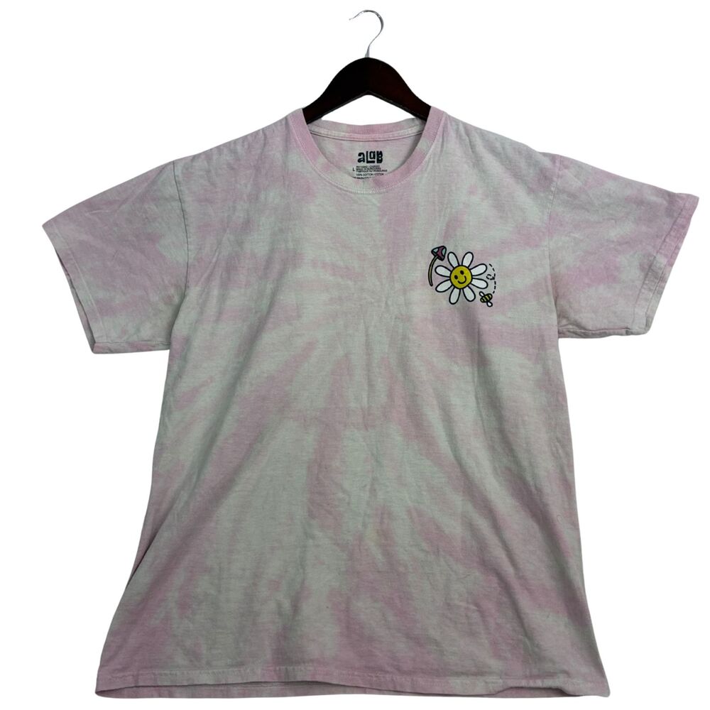 ALAB Better Days Ahead T Shirt Mens Large Pink Tie Dye Smiley Flower Graphic Tee